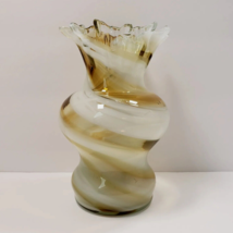 Swirl Amber &amp; White 6.75&quot; Decorative Art Glass Vase - £21.58 GBP