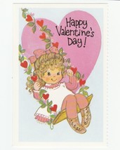 Vintage Valentine Card Girl on Swing Die-Cut Card for Child Unused With ... - $7.91