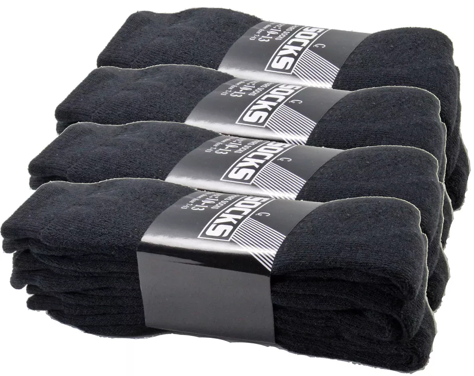 6 Pairs Mens Black Sports Work Athletic Crew Socks Size 10-13 - $22.00