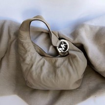 Michael Kors Fulton L Hobo Bag Beige Soft Leather Tote Shoulder  - £41.86 GBP