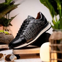 Men's Shoes genuine crocodile and lizard fashion sneaker Portici Gray / Black image 7