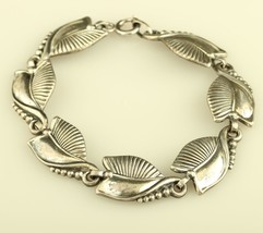 Signed DANECRAFT Vintage 1930&#39;s Deco Sterling Leaf Link Bracelet - £87.04 GBP