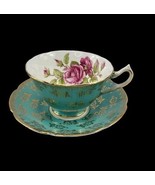 Collingwood Teal w Gold Pink Roses Bone China Tea Cup &amp; Saucer England - $38.02