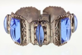 Vintage Mexico Icuala Sterling Silver Blue Glass Aztec Warrior Bracelet 7.50&quot; - £193.44 GBP