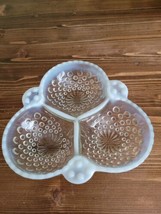 Vintage Moonstone Opalescent Hobnail  3 Section Divided Relish Candy Dish - £11.19 GBP