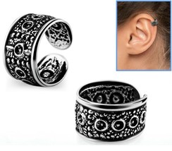  Sterling Silver Circles Design Helix Ear Cuff Clip-on Ring - $174.13 MXN