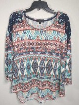 Signature Studio Plus Size 2X Colorful Southwestern Blouse Crochet Accent - £13.34 GBP
