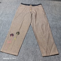 Usindo Pants Women Medium Brown Flower Embroidered Leg Button Fly - $12.02
