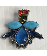 Love Bug Vintage Metal Bee Fly Beetle Brooch pin faux Turquoise Rhinesto... - £14.82 GBP
