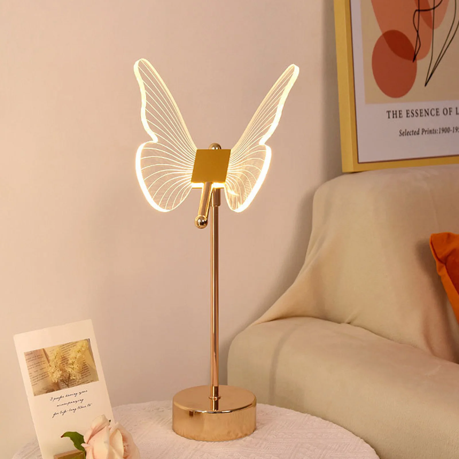 Acrylic Butterfly LED Desk Lamp Retro Gold Art Crafts Bedroom Atmosphere... - $47.18+