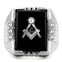 Masonic Mason Silver Square Black Rhodium Crystal #2 Ring Size 8 9 10 11 12 13 - £63.26 GBP