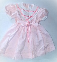 Youngland Vintage Girls Dress Size 5 Pink Ribbon Twirly w/Belt 80s Puff Sleeve - $19.80
