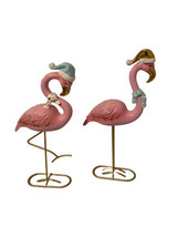 Holiday Flamingo Couple Resin And Metal 9-10 Inch W Hats And Scarf Freestanding - £23.70 GBP