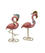 Holiday Flamingo Couple Resin And Metal 9-10 Inch W Hats And Scarf Frees... - £24.03 GBP