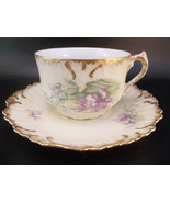 Antique Limoges France Porcelain Purple Flowers Tea Cup Saucer Set - £25.58 GBP