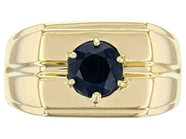 Gold Blau Saphir Band 5 MM Rund Saphir Schwer 925 Silber Statement Ring - £66.24 GBP