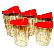 Store and Pour Storage Containers Set of 5  Nesting Red Plastic Lids Kit... - £15.97 GBP