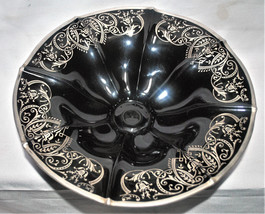 Black Depression Glass Footed Bowl with Silver Overlay Stunning 11&quot; Diameter - £95.69 GBP
