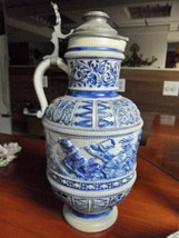 Large German antique porcelain TANKARD BEER STEIN relief - $445.50