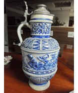Large German antique porcelain TANKARD BEER STEIN relief - $7,176.93 MXN