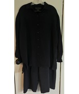 Womens Oversized M/L Donna Karan NY Dark Navy Blue Silk 2-Piece Pants Shirt - $38.61
