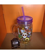 Halloween Plastic Mason Jar With Straw 18 Oz New With Tags Sparkles Skulls - $9.19 CAD