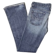 7 For All Mankind &quot;A&quot; Pocket Flare Low Rise Blue Jeans Glitter Stitch - ... - £20.55 GBP