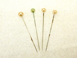 Lot of 4 Vintage Stick Pins, 1.75&quot; Shank, Pastel Color Bead Heads, #JWL-151 - $9.75