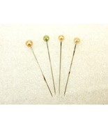 Lot of 4 Vintage Stick Pins, 1.75&quot; Shank, Pastel Color Bead Heads, #JWL-151 - $13.37 CAD