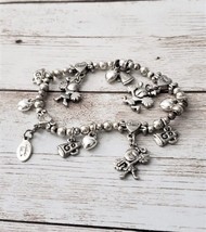 Vintage Cookie Lee Stretch Bracelet - Silver Tone Cheer / Cheerleader Theme - £10.41 GBP