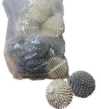 Dept 56 Spiky 3.25  Ball ornaments Silver and Cream Mixed Lot of 12 with hangers - £13.50 GBP