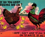 Comic Barnyard Chickens Why Do You Keep Egging Me On? Linen Postcard Unu... - $3.91