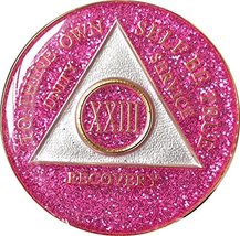 23 Year AA Medallion Glitter Pink Tri-Plate Chip XXIII - £13.28 GBP