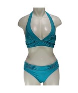 ATHLETA Swimsuit 2 Piece Plunge Halter Ruched Bikini Set Blue Women&#39;s Si... - £28.31 GBP