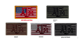 Texas A&amp;M Atm Tamu On American Usa Flag Patch Hook Backing Various Colors - £2.09 GBP