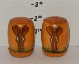 Vintage Hand Painted Wooden Elephant Salt &amp; Pepper Shakers Safari Animal... - $24.70