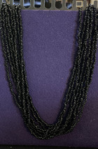 Long Multi Strand Black Beaded Necklace - Approx 48&quot; Long - £18.67 GBP