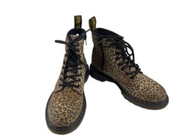 Dr Martens Delaney Air Wair Youth 3M Combat Boots Brown Canvas Leopard Zip Shoes - £33.15 GBP