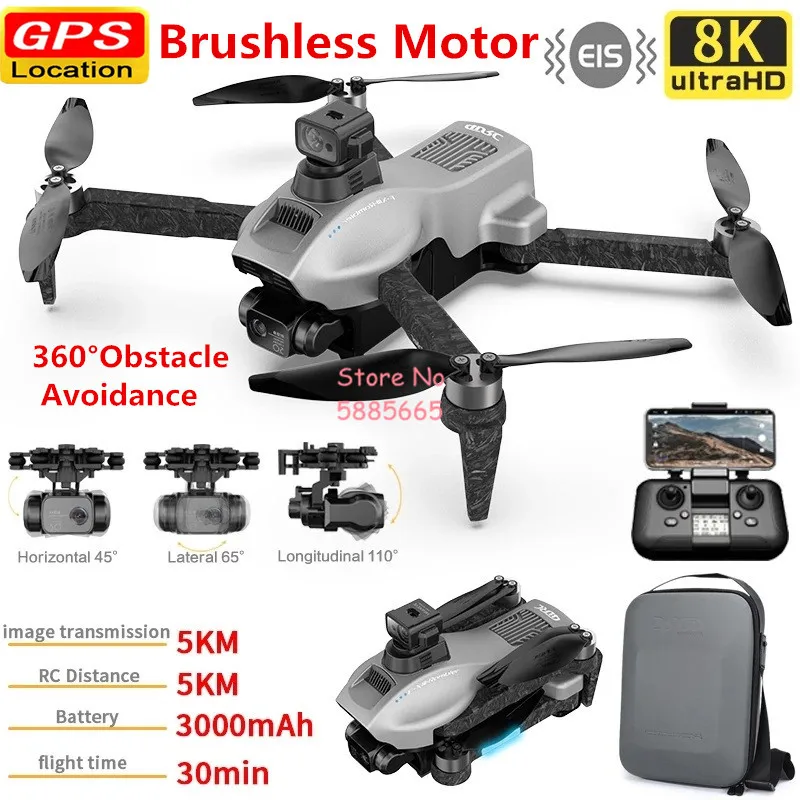 5KM EIS Brushless Smart Obstacle Avoidance Remote Control Quadcopter 5G 8K E - £357.66 GBP+