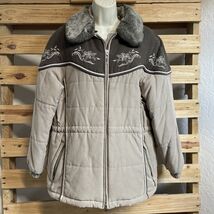 Vintage Mulberry Street Ski Jacket Winter Coat Size M Embroidered Faux F... - $34.65