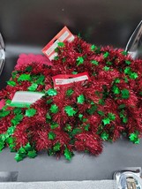 Christmas Red Green Tinsel Garland Holly Leaves Decoration Holiday Home 3 pc  - £11.03 GBP