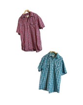 2 Vintage Wrangler Men’s Pearl Snap Short Sleeve Shirts Size 2XT Blue &amp; Red - £17.20 GBP