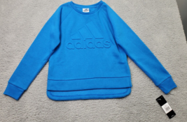 adidas Sweatshirt Girls Medium Blue Cotton Long Sleeve Round Neck High L... - $25.08