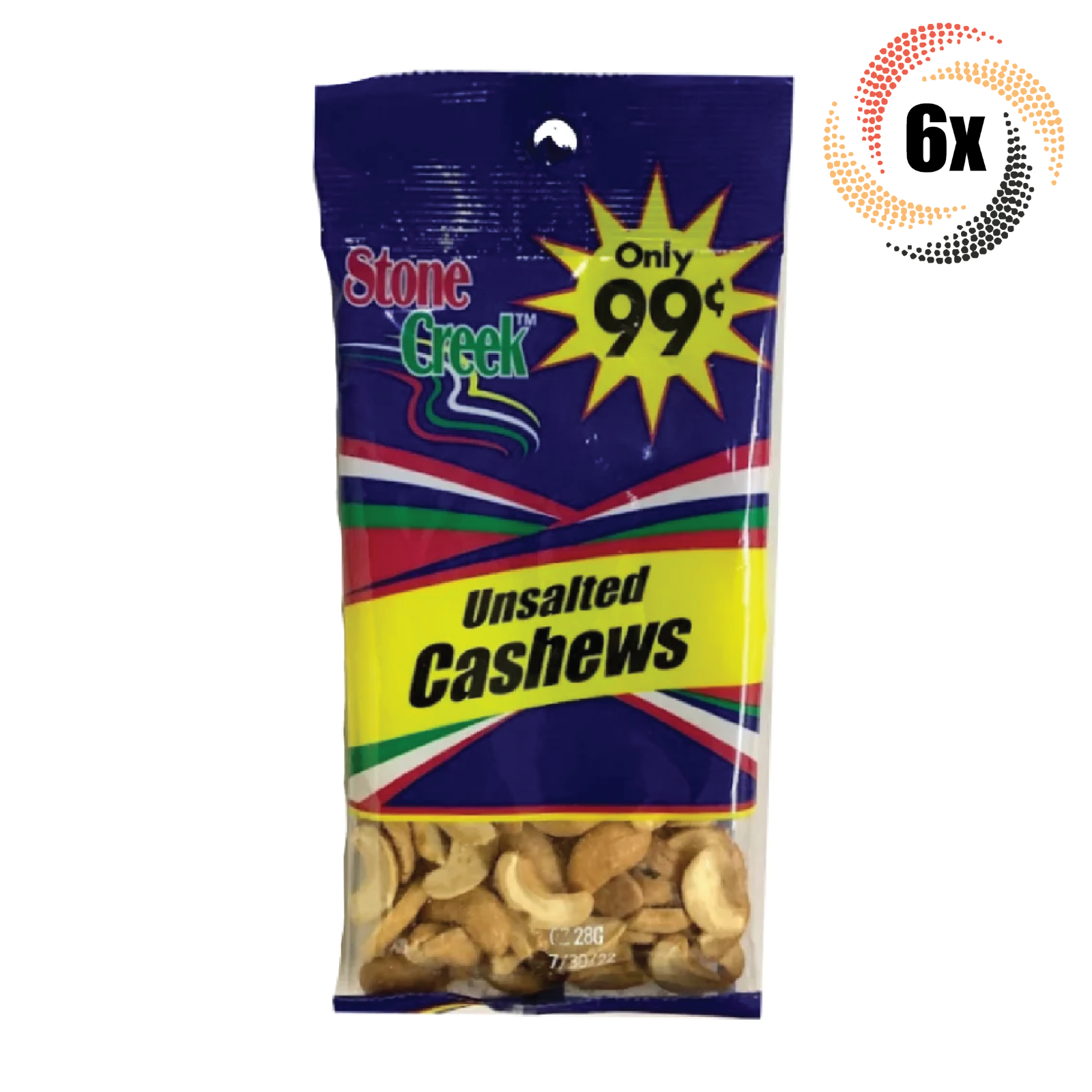 6x Bags Stone Creek High Quality Unsalted Cashews | 1oz | Fast Shipping - $17.87