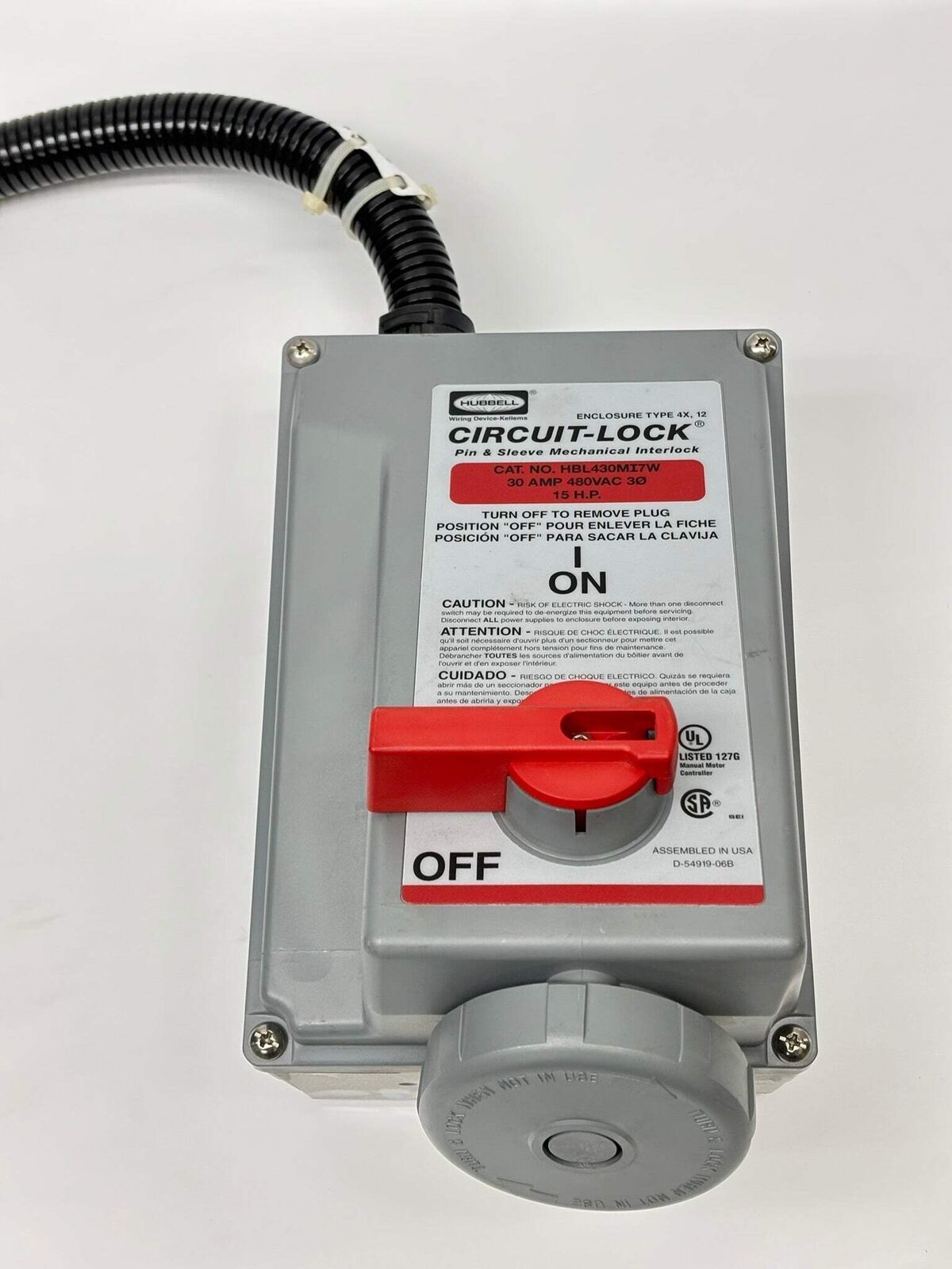 Hubbell (HBL430MI7W) Circuit Lock, 30A, 480V, 3-Pole, 4-Wire - $980.75