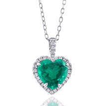 18K White Gold 1.99ct TGW Heart-cut Green Emerald and Diamond Necklace - £5,769.69 GBP