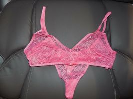 Free People Kelly Heart Pink Ruby Lace Bralette &amp; Thong Set Size M Women... - $40.50