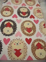 New Valentine Hedgehog Love Tablecloth 60&quot; Round Red Pink Hearts - £15.31 GBP