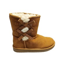 Koolaburra UGG Bow Ankle Boots Girls Size 3 Tan Suede Leather Comfort Faux Fur - £36.73 GBP