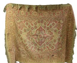 Vintage Table Cover Arts Crafts Era Muted Colors Red Green Attic Find - $136.21